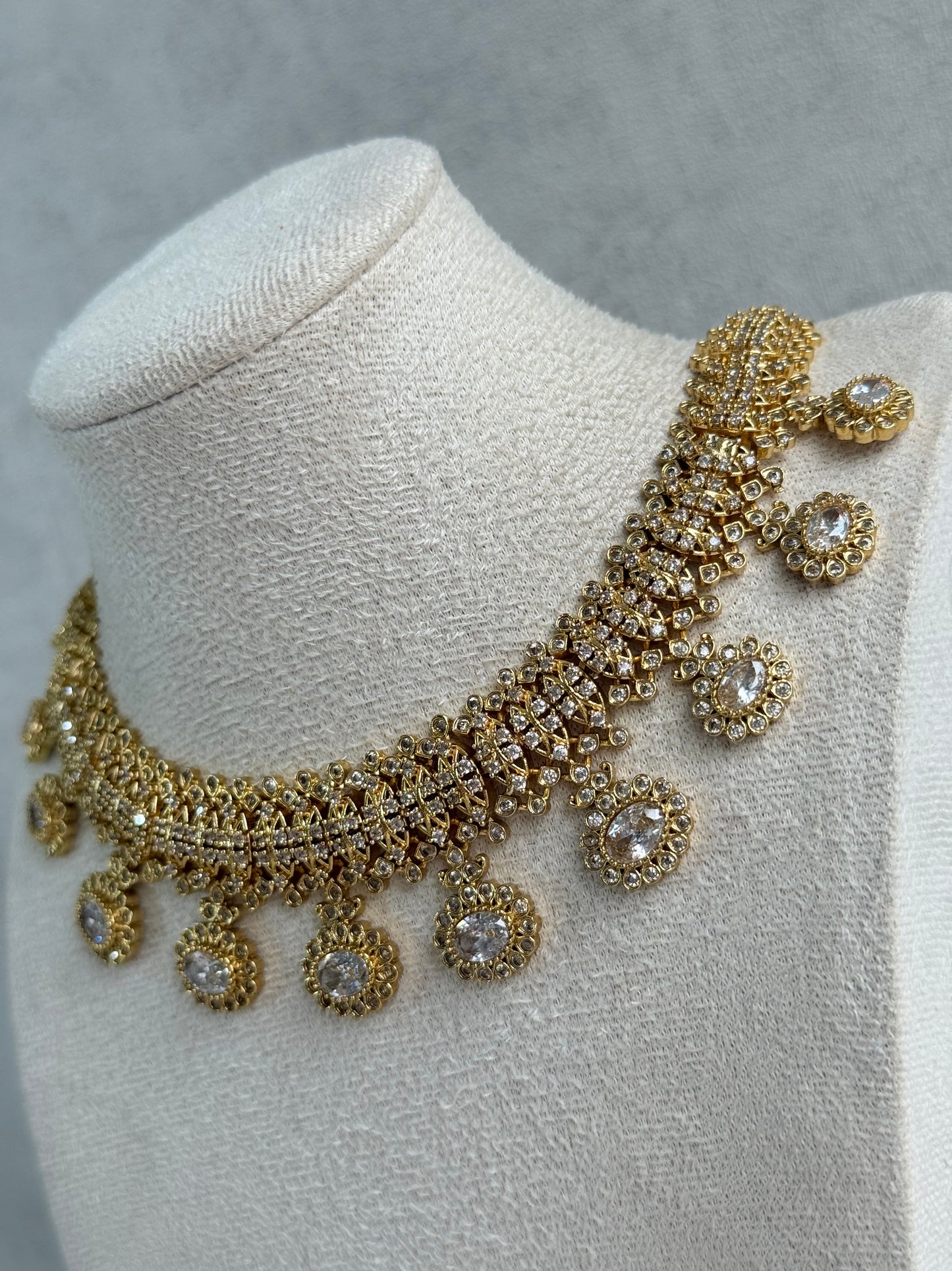 Ayura Designs Elisha Necklace Set with Earrings – Gold & Crystal Stone Detailing