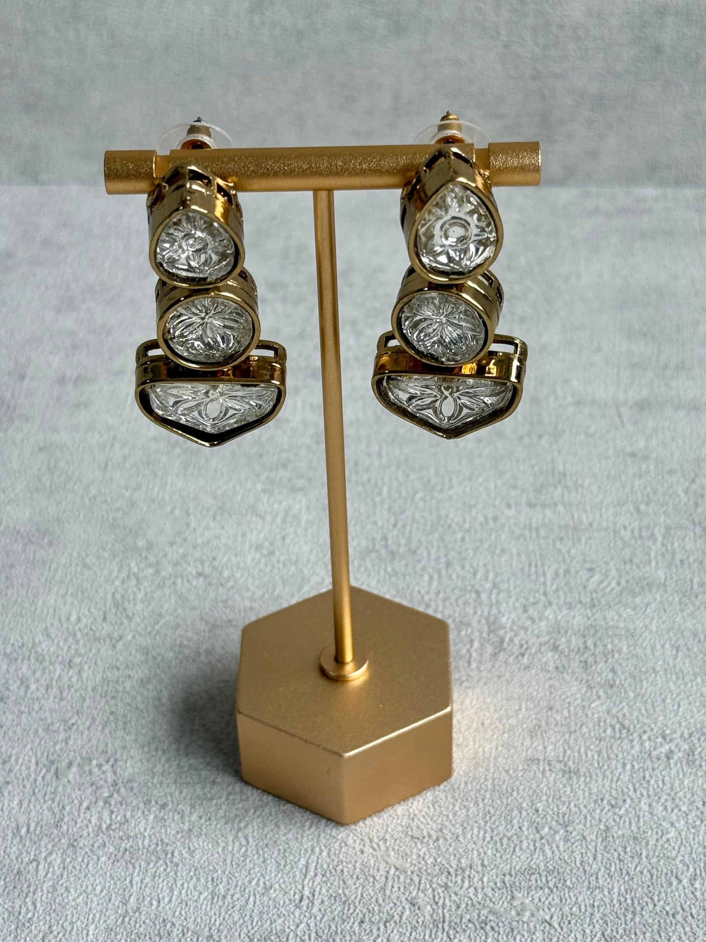 Ayura Designs Zella Earrings – Carved Crystal with Gold Frame Detailing