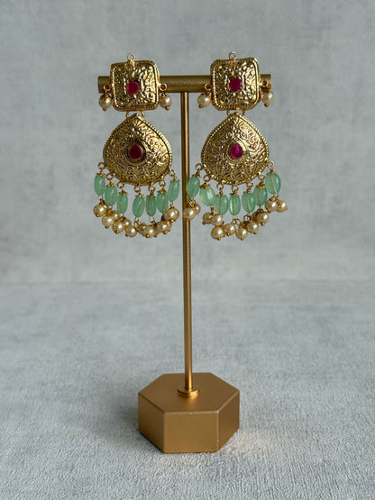 Ayura Designs Chetna Choker Set with Earrings & Tikka – Mint Green Beads, Cream Pearl Drops with Pipal Patti Detailing