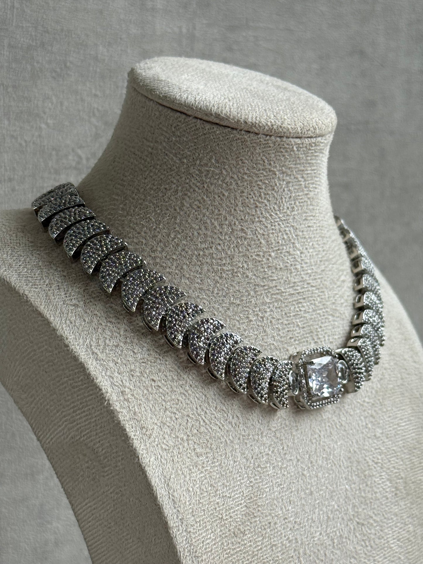 Ayura Designs Arabella Set – Silver Necklace & Earrings with Moissanite Stones