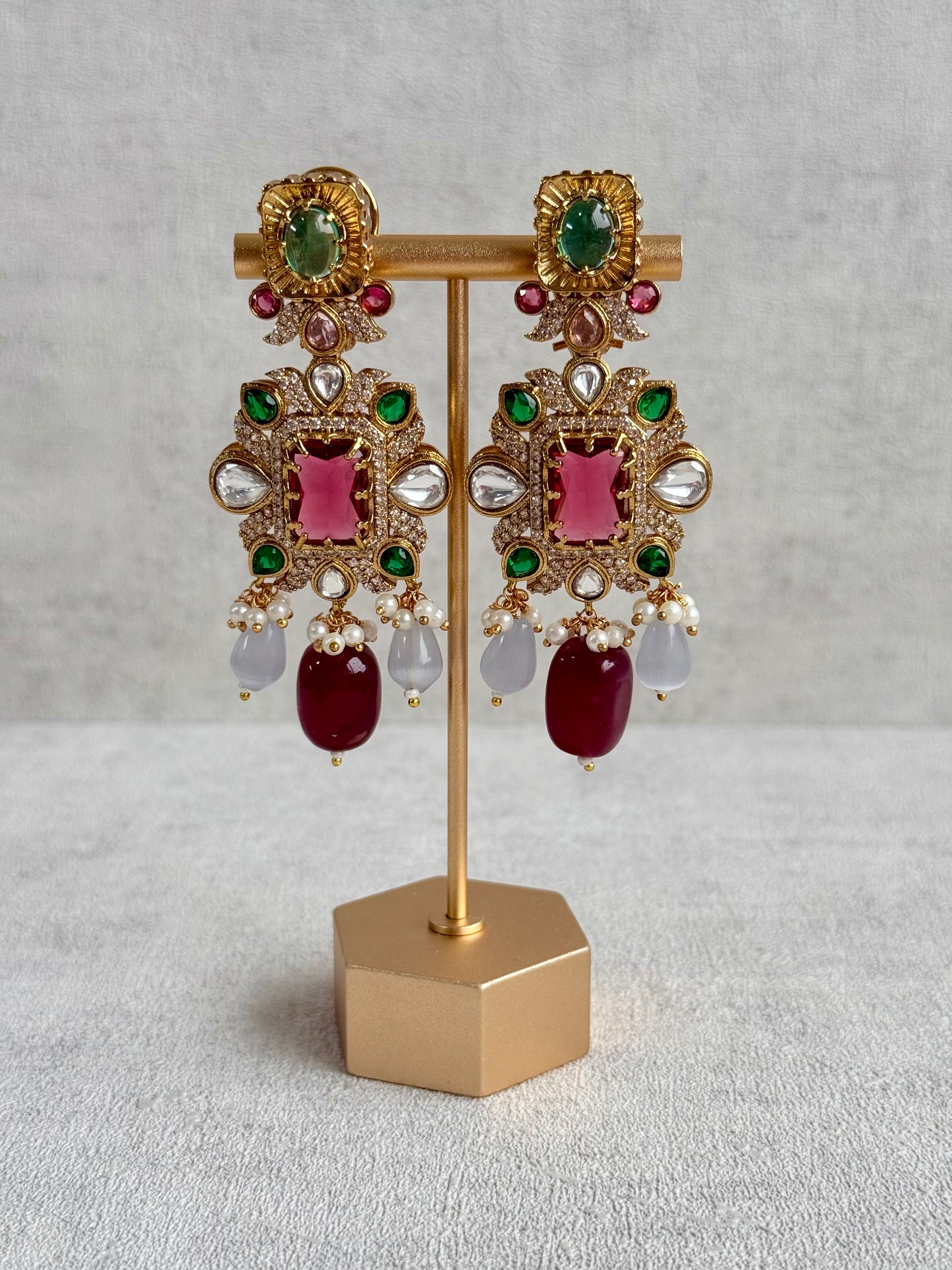 Ayura Designs Hazel Choker Set with Earrings – Multicolour Crystals & Ruby Drop Beads