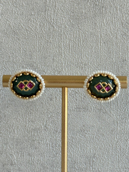 Ayura Designs Lajita Necklace Set with Stud Earrings – Emerald Green & Rani Pink with Pearl & Statement Floral Link Design