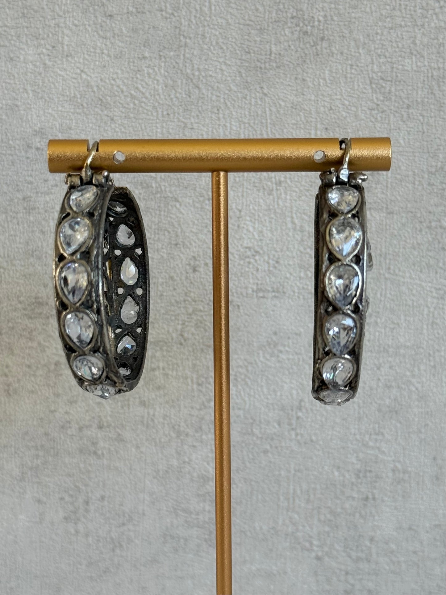 Ayura Designs Nureh Earrings – Dual Tone Floral Hoop Earrings with Crystal Stones & Cutwork Detailing