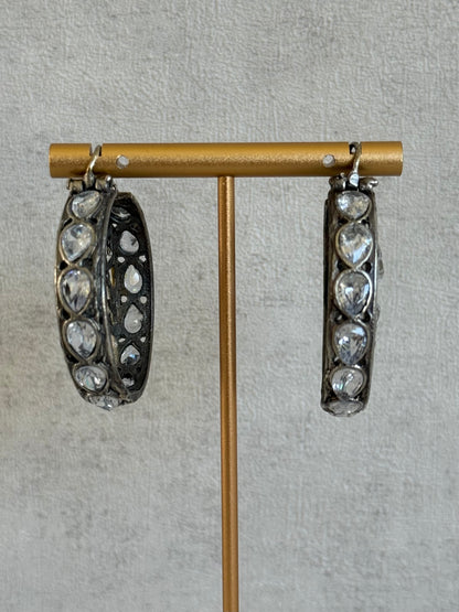 Ayura Designs Nureh Earrings – Dual Tone Floral Hoop Earrings with Crystal Stones & Cutwork Detailing