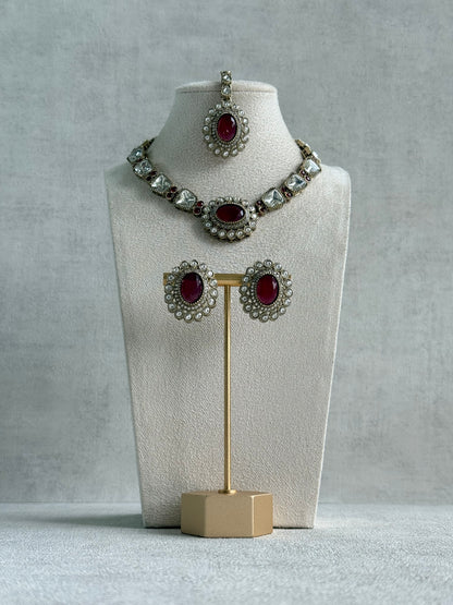 Ayura Designs Inza Necklace Set – Rani Pink Stones, Kundan & Crystals with Antique Gold Finish