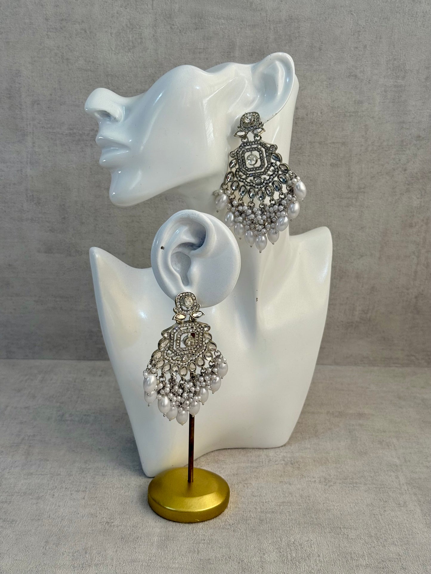 Ayura Designs Vinari Earrings – Silver Crystal Chandelier Earrings with Pearl Clusters