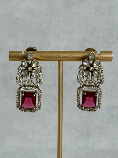 Ayura Designs Celine Necklace Set with Earrings – Moissanite Ruby Rose Statement Set