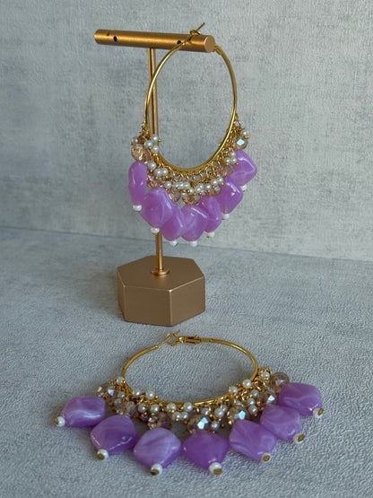 Ayura Designs Heer Balis – Gold Hoops with Lilac Marble Beads, Pearls & Crystal Detailing