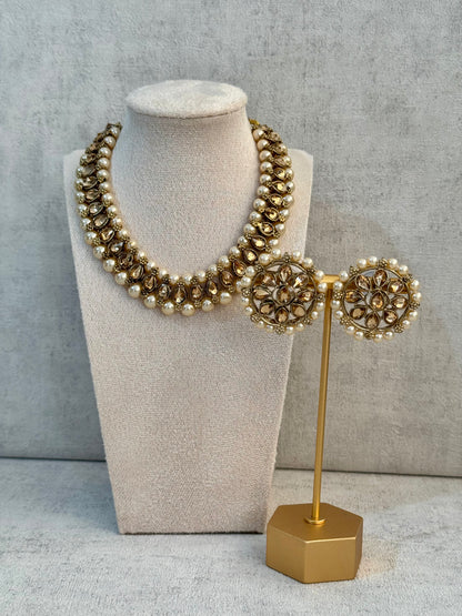 Ayura Designs Hala Set with Studs– Elegant Gold Stones & Ivory Beads