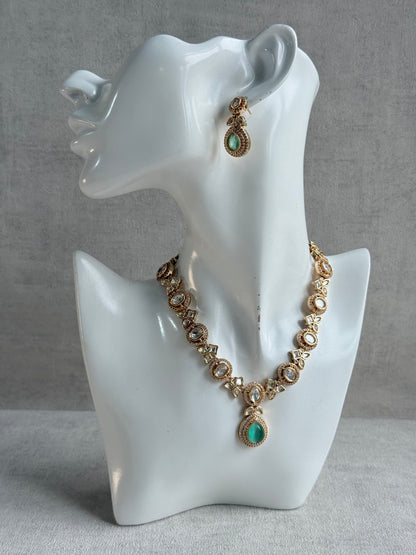 Ayura Designs Gazia Necklace Set with Earrings – Kundan, Mint Green Stones & Gold Finish