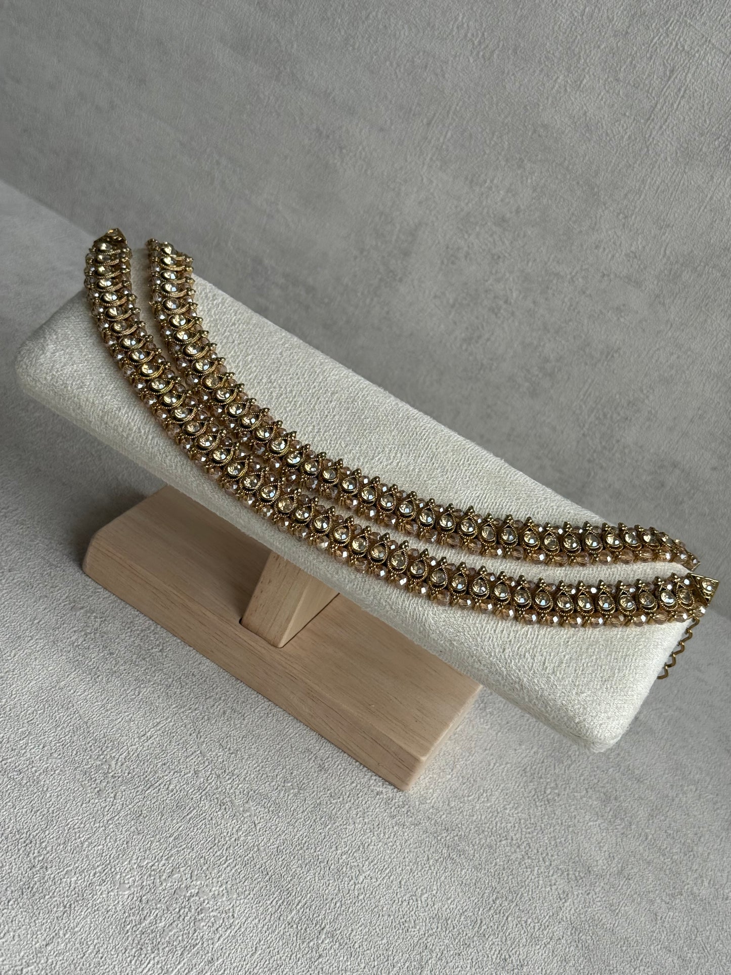 Ayura Designs Chandni Payals – Kundan Anklets with Champagne Crystals & Antique Gold Finish