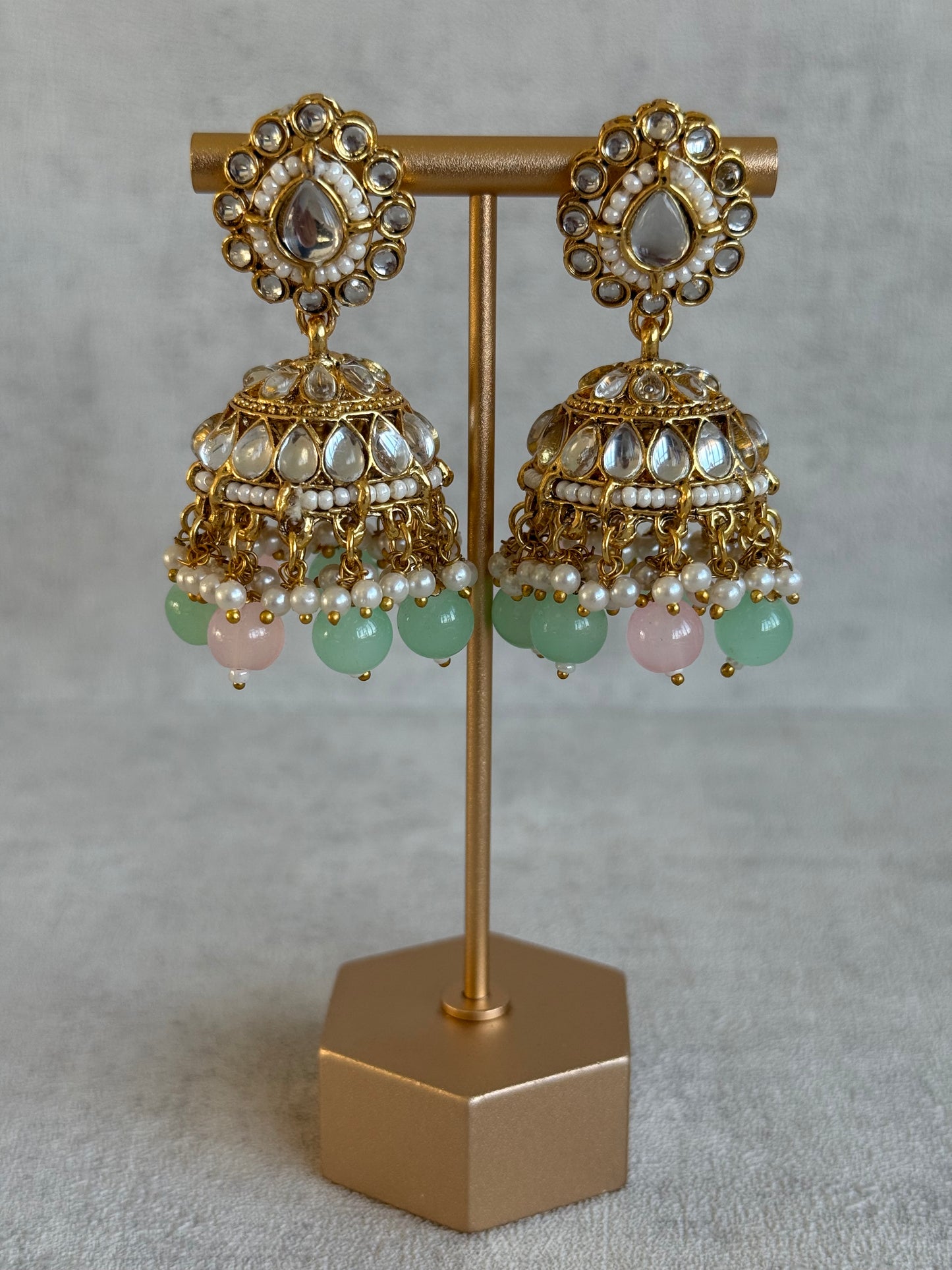 Ayura Designs Iyla Set with Necklace, Earrings & Tikka – Kundan Detailing, Ivory Pearl Drops & Mint & Blush Beads