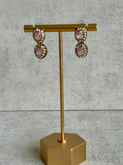 Ayura Designs Eira Set – Necklace, Earrings & Tikka with Blush Pink & Ivory Oval Stones in Antique Gold