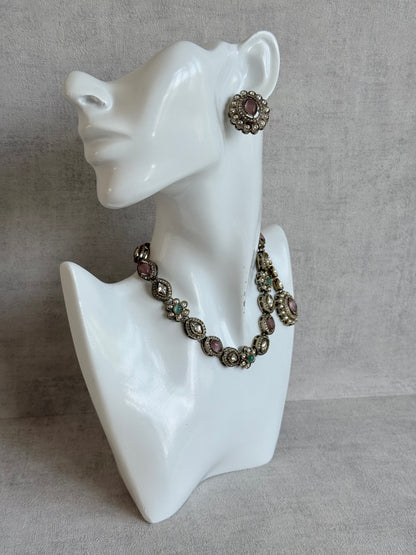 Ayura Designs Ivy Necklace Set with Studs & Tikka – Blush Pink & Mint Green Kundan Detailing