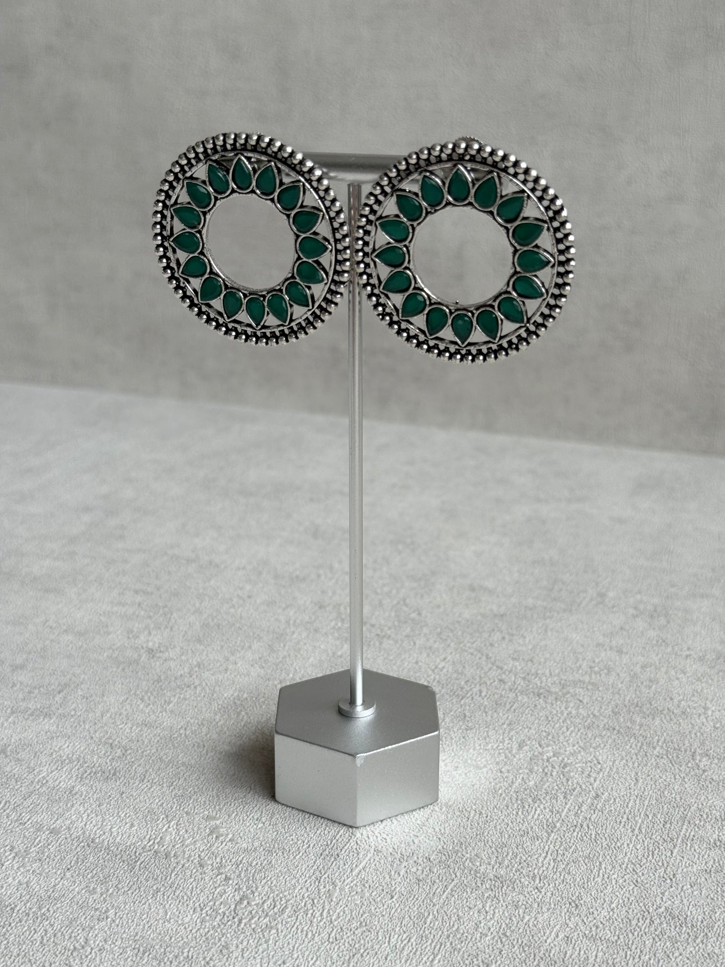 Ayura Designs Kesar Studs – Statement Oxidised Stud Earrings with Emerald Green Stones
