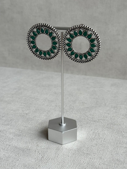 Ayura Designs Kesar Studs – Statement Oxidised Stud Earrings with Emerald Green Stones