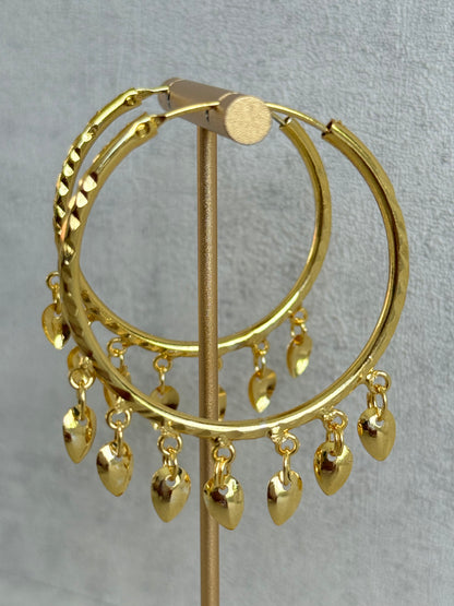 Ayura Designs Virsa Balis – Gold Hoop Earrings with Dangling Leaf Drops