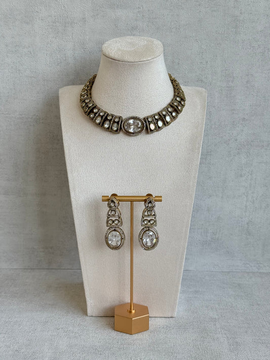 Ayura Designs Sadie Necklace Set with Earrings – Moissanite Style Stones & Crystal Halo Detailing