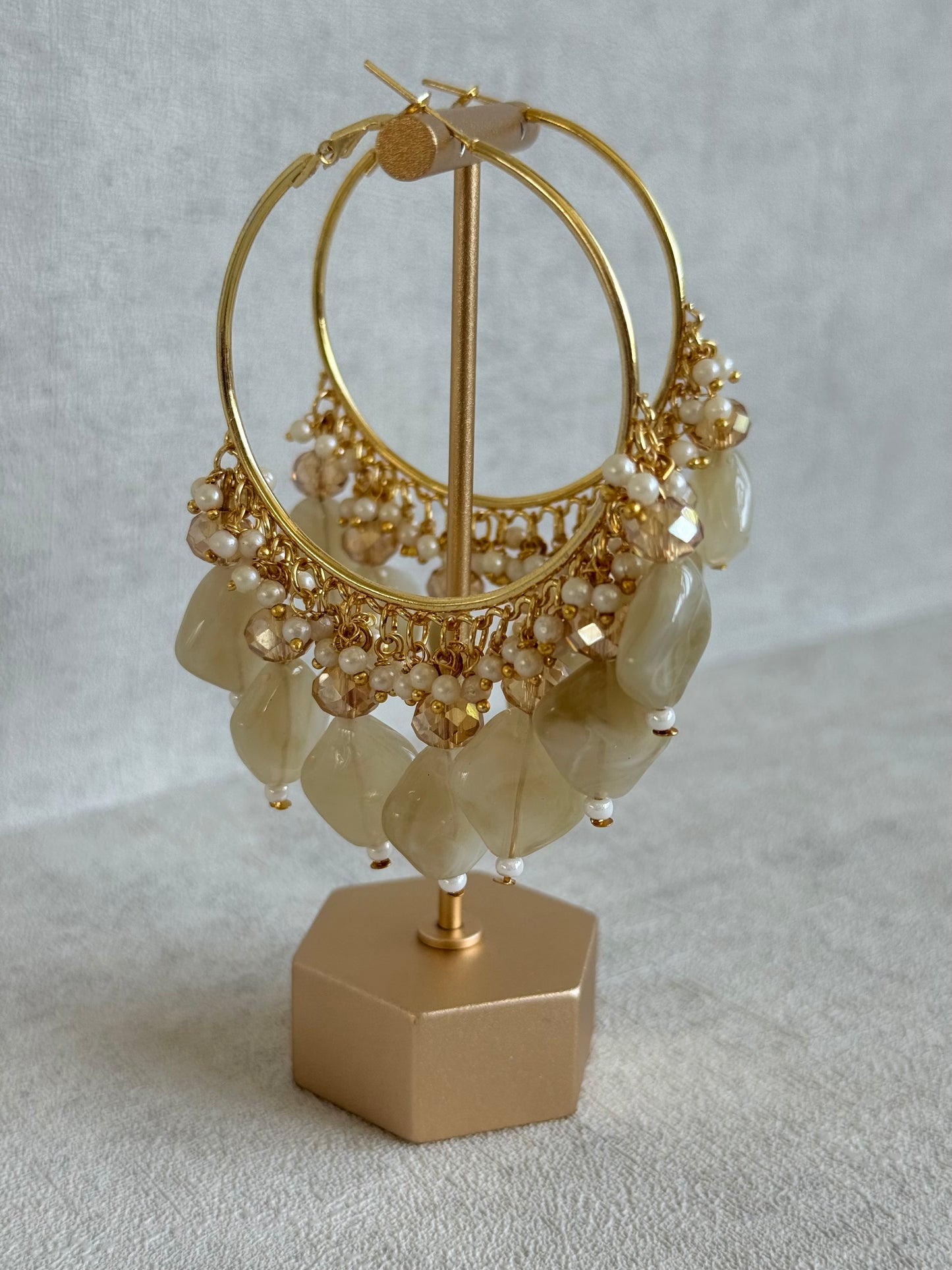 Ayura Designs Heer Balis – Gold Hoops with Cashmere Marble Beads, Pearls & Crystal Detailing