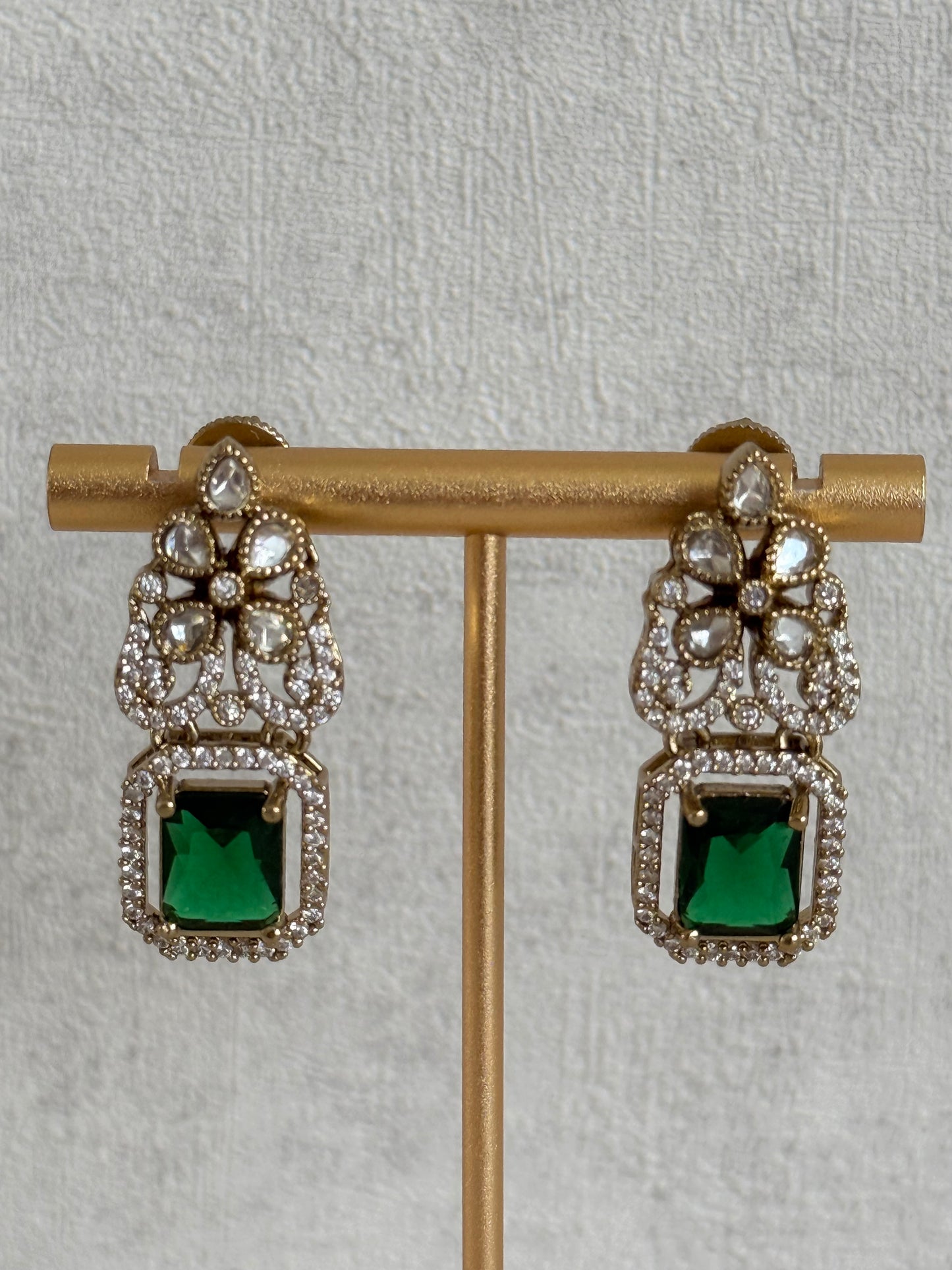 Ayura Designs Celine Set with Earrings – Moissanite Emerald Green Statement Set