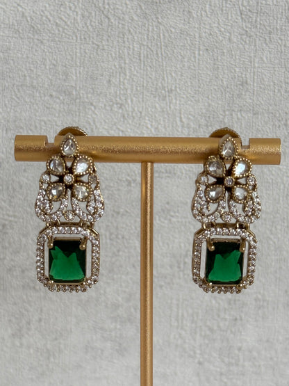Ayura Designs Celine Set with Earrings – Moissanite Emerald Green Statement Set
