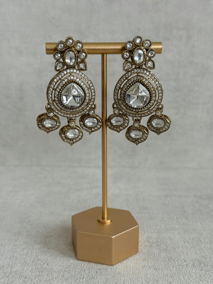 Ayura Designs Rahi Necklace Set with Earrings & Tikka – Ivory Pearl Stones with Mirror-Cut Detailing & Pearl Strands