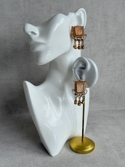 Ayura Designs Aleena Earrings – Champagne Stone Stud Earrings with Pearls & Ghungroo Detailing