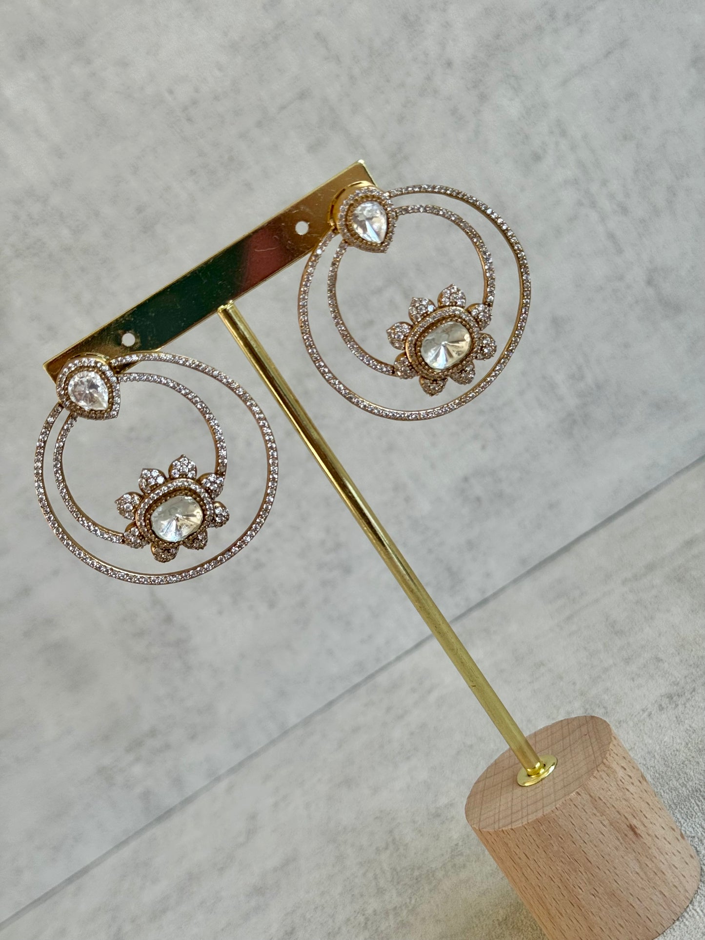 Ayura Designs Eden Hoops – Antique Gold Floral Double Hoops with Moissanite Stones