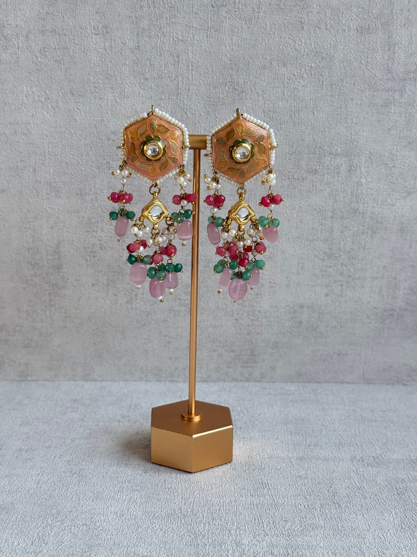 Ayura Designs Elizaar Meenakari Kundan Choker Set with Earrings – Blush Pink & Emerald Green Bead Detailing