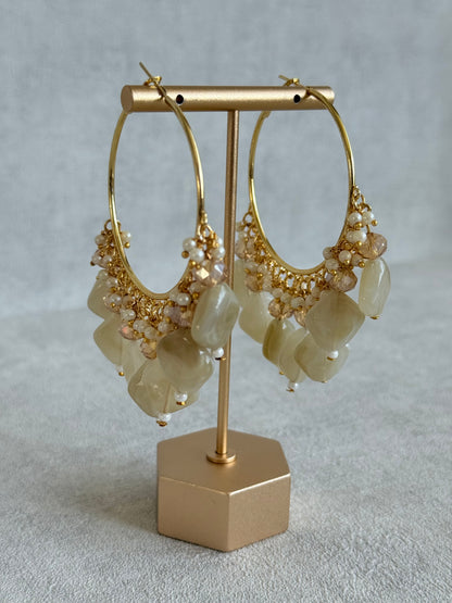 Ayura Designs Heer Balis – Gold Hoops with Cashmere Marble Beads, Pearls & Crystal Detailing