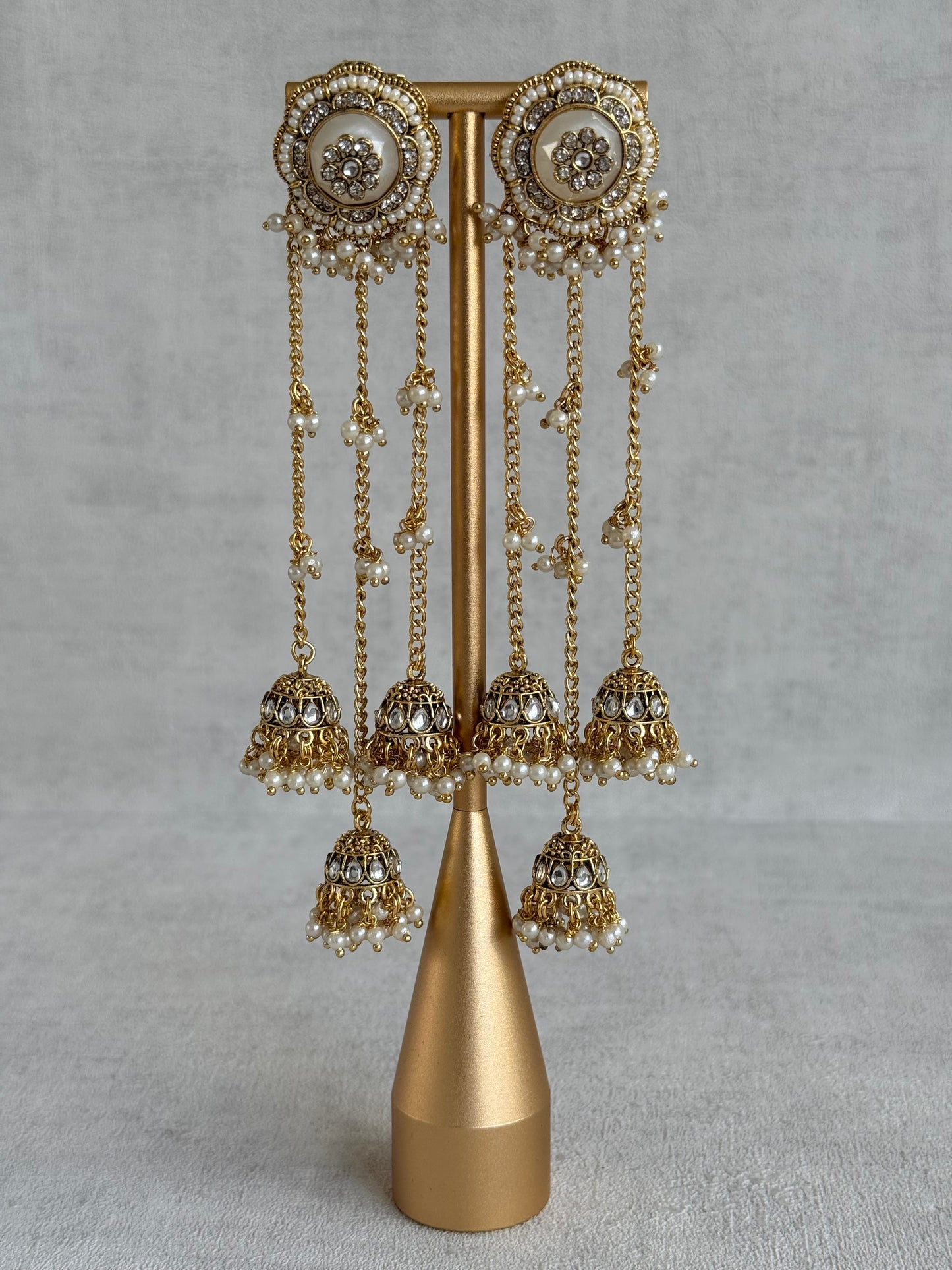 Ayura Designs Saivi Earrings – Mirror Cut Duster Earrings with Jhumki Drops & Pearl Detailing