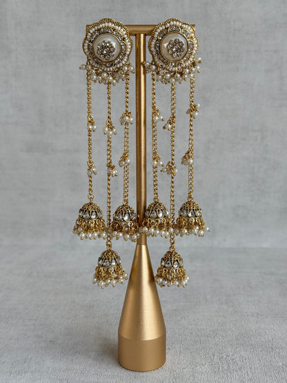 Ayura Designs Saivi Earrings – Mirror Cut Duster Earrings with Jhumki Drops & Pearl Detailing