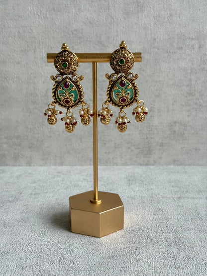 Ayura Designs Divya Set – Antique Gold Choker with Green Meenakari, Ruby Stones & Pearl Detailing