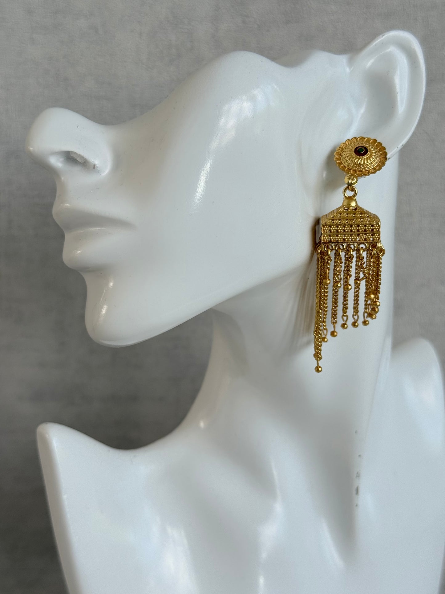 Ayura Designs Raati Jhumkis – Gold Chain Tassel Statement Earrings