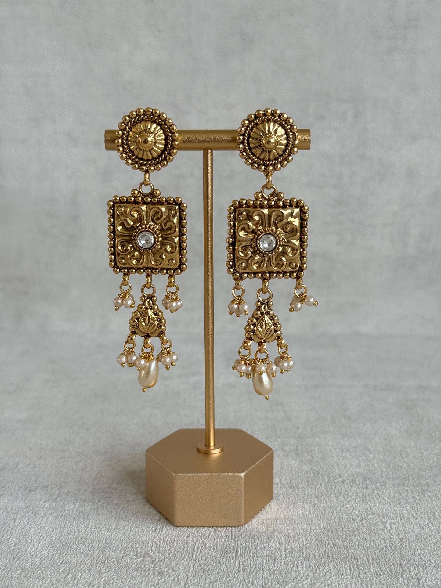 Ayura Designs Nimrah Choker Set with Earrings & Tikka – Ivory Pearl Gold Tone Waterfall Jewellery Set