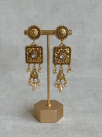 Ayura Designs Nimrah Choker Set with Earrings & Tikka – Ivory Pearl Gold Tone Waterfall Jewellery Set