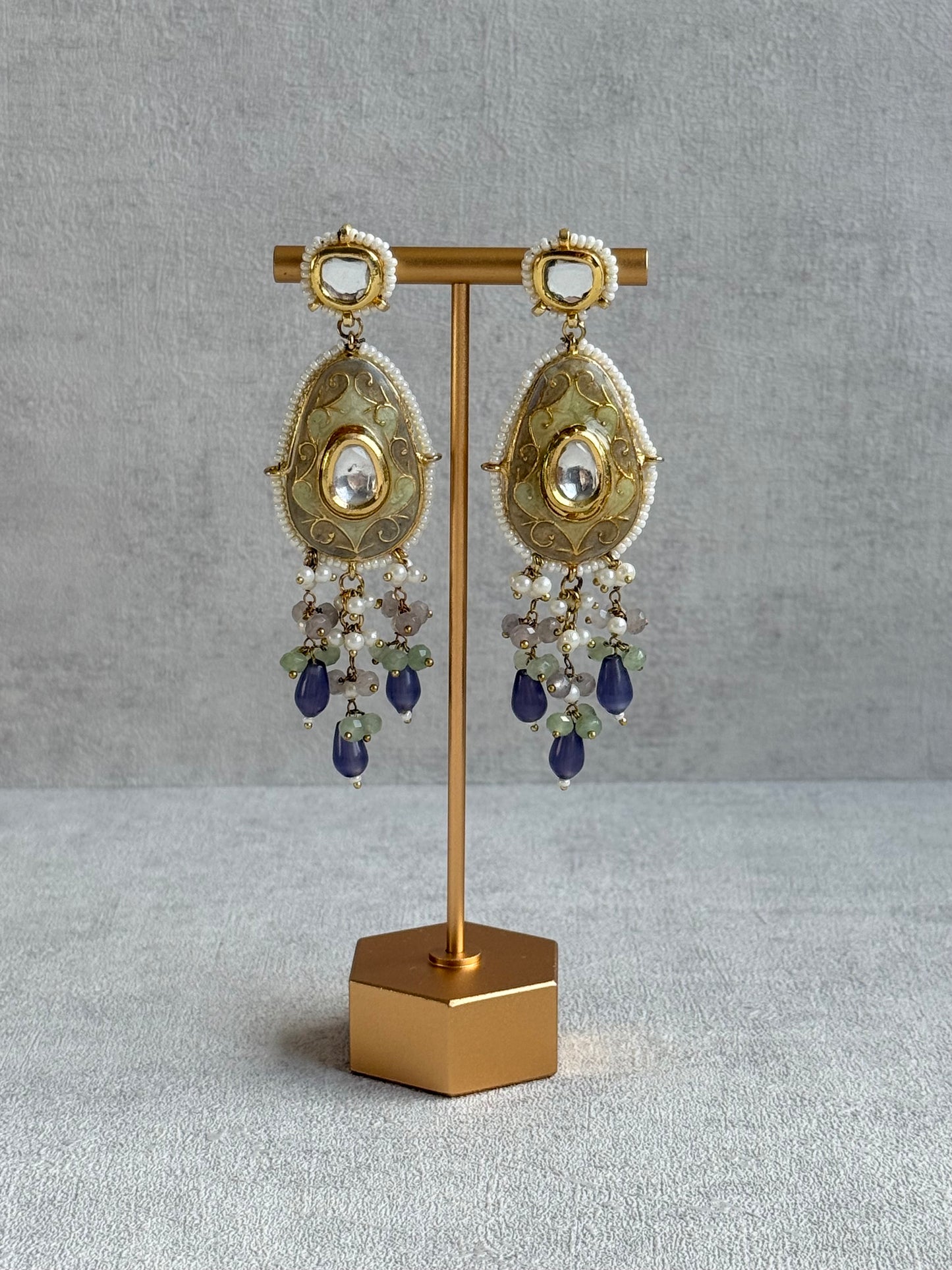 Ayura Designs Zarwali Meenakari Kundan Choker Set with Earrings – Dusty Lavender & Pearl Bead Detailing