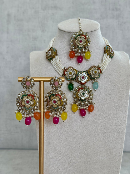 Ayura Designs Suroor Set – Multi-Colored Kundan & Pearl Ensemble with Earrings & Tikka