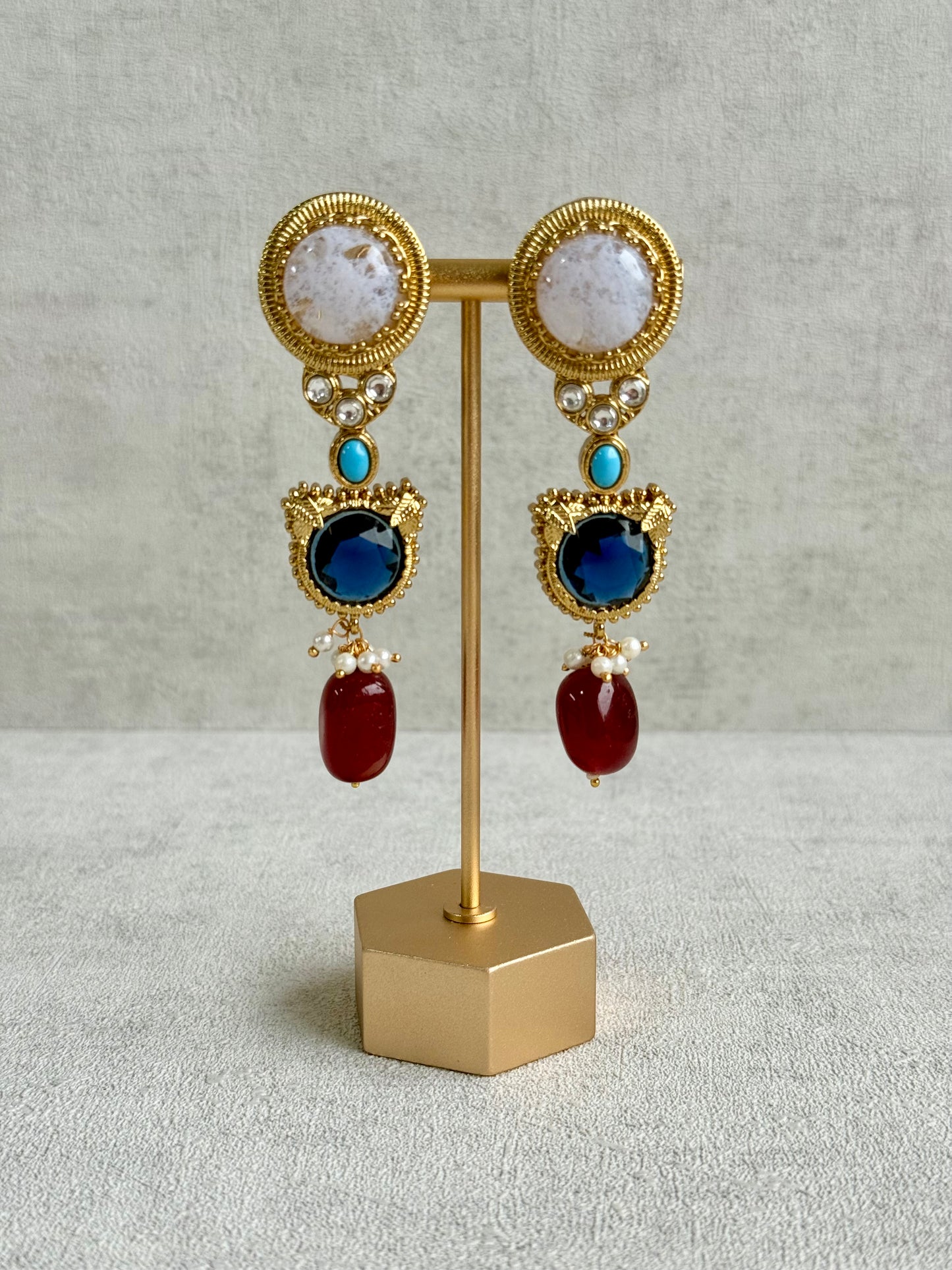 Ayura Designs Dahlia Choker Set with Earrings – Multicolour Stones, Crystal Detailing & Ruby Red Drops