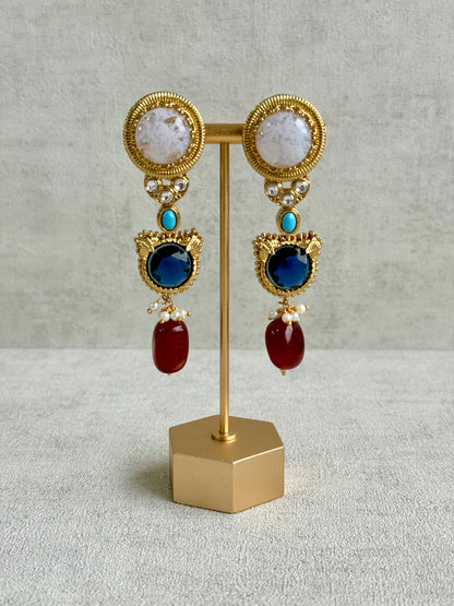Ayura Designs Dahlia Choker Set with Earrings – Multicolour Stones, Crystal Detailing & Ruby Red Drops