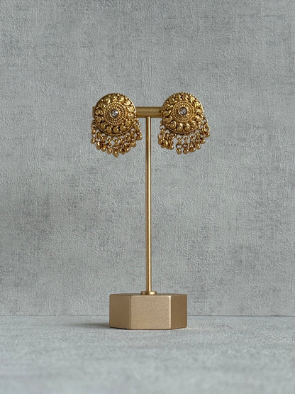 Ayura Designs Deesha Stud Earrings – Gold Finish with Crystal & Ghungroo Detailing