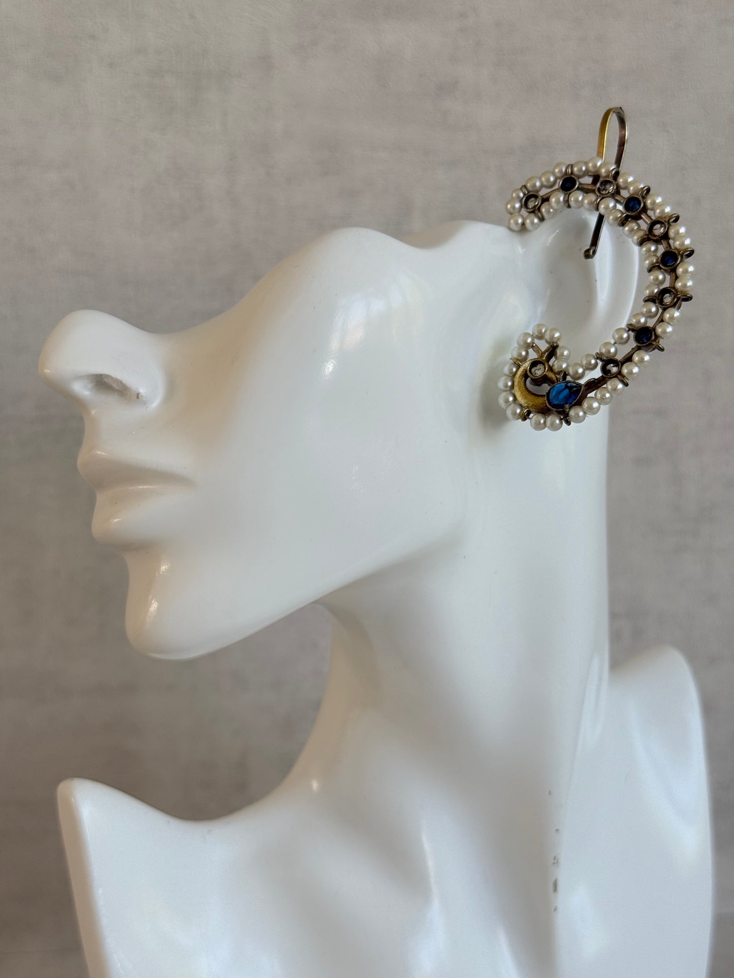 Ayura Designs Nupur Earrings – Pearl Ear Climbers with Sapphire Blue Stones & Pearl Detailing