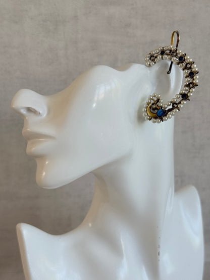 Ayura Designs Nupur Earrings – Pearl Ear Climbers with Sapphire Blue Stones & Pearl Detailing