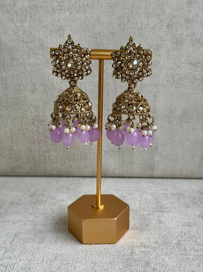 Ayura Designs Siya Set with Jhumkis & Tikka – Champagne-Toned Beauty with Lilac Beads