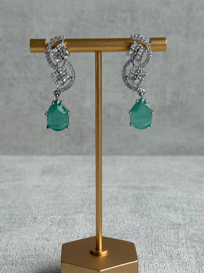 Ayura Designs Nida Set with Necklace & Earrings – Mint Green Stones, Diamond-Cut Accents & Silver Finish