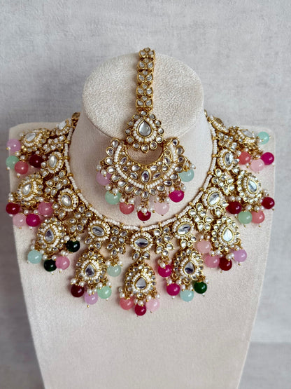 Ayura Designs Iyla Set with Necklace, Earrings & Tikka – Kundan Detailing, Ivory Pearl Drops & Multicolour Beads