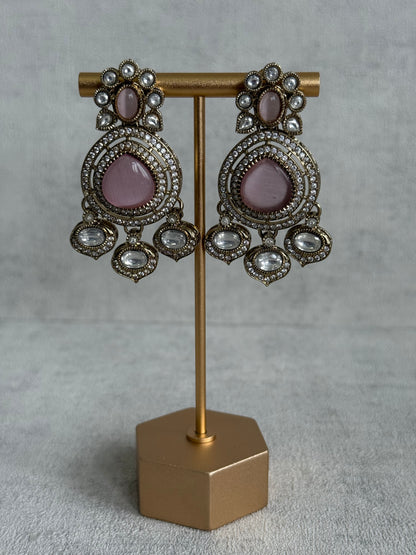 Ayura Designs Rahi Necklace Set with Earrings & Tikka – Blush Pink Stones with Mirror-Cut Detailing & Pearl Strands