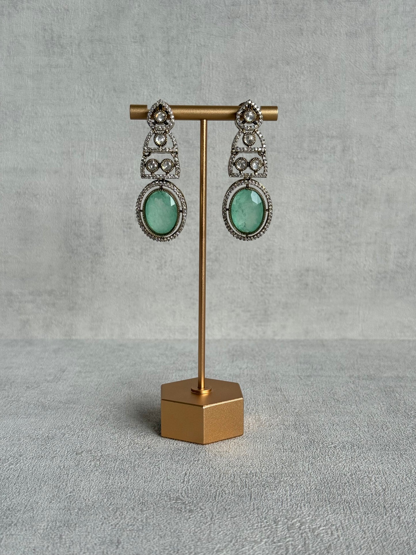 Ayura Designs Sadie Necklace Set with Earrings – Mint Green Centre Stone, Moissanite Style Stones & Crystal Halo Detailing