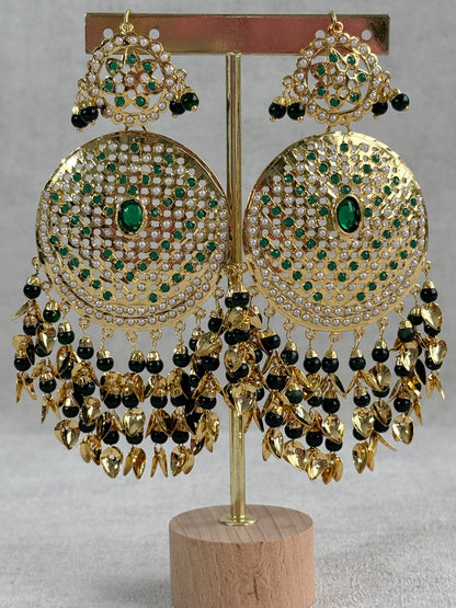 Ayura Designs Seerat Earrings – Emerald Green Gold Pippal Patti Design with Pearls