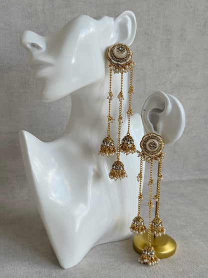 Ayura Designs Saivi Earrings – Mirror Cut Duster Earrings with Jhumki Drops & Pearl Detailing